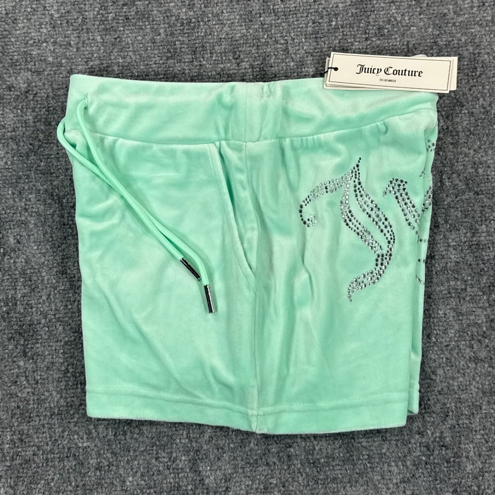 Juicy Couture Bling Shorts Womens XS Tint Mint Velour Rhinestone Y2K NWT
